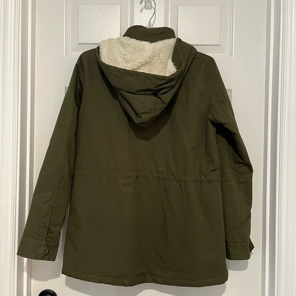 Forever 21 Olive Utility Jacket with Shearling Hood Size S - Picture 5 of 7